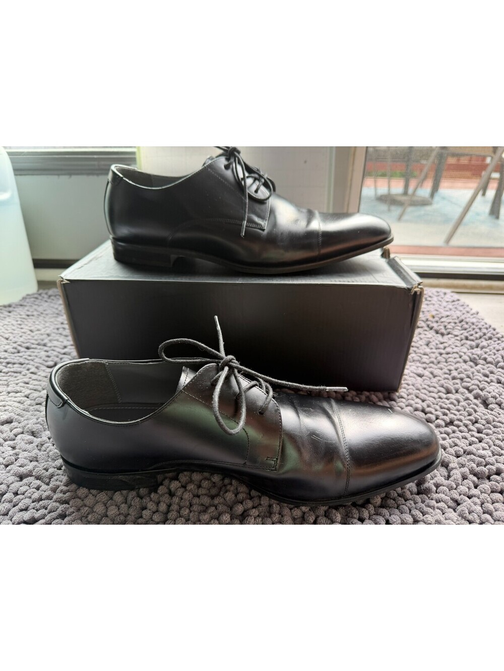 ALDO Badolla Men's Black Leather Cap-Toe Derby Dress Shoes Size 12 with Box